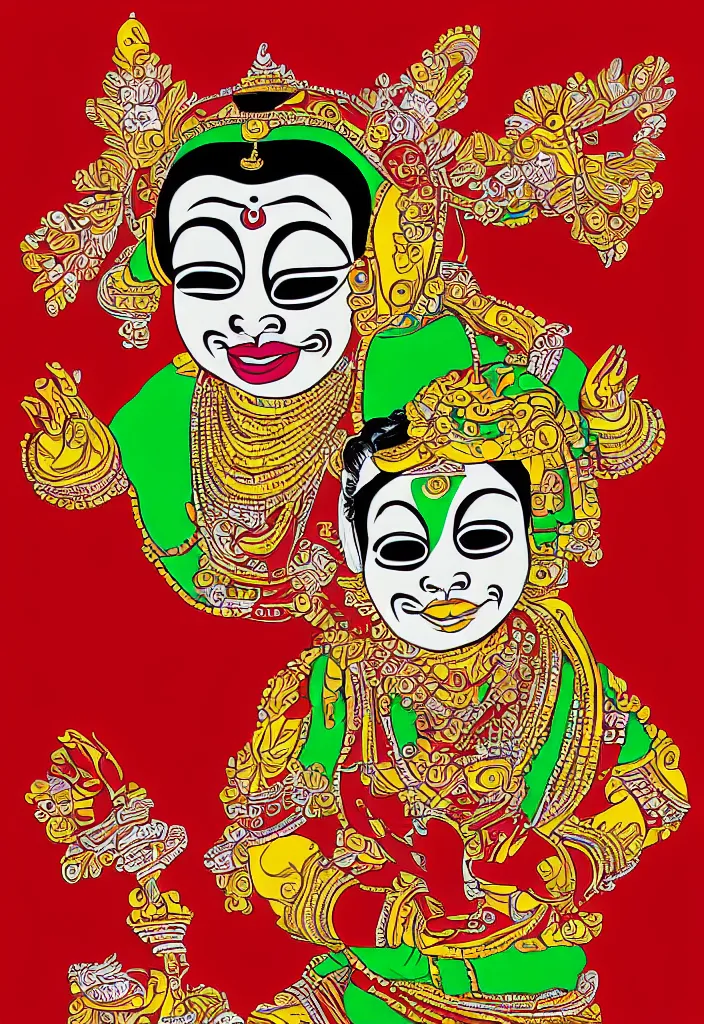 Image similar to kathakali illustration style digital art