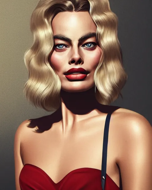 Image similar to Beautiful Head and shoulders portrait of margot robbie wearing a camisole by alberto Vargas, arney freytag, artstation, fashion photoshoot, urban jungle, fashion pose, octane, 4k