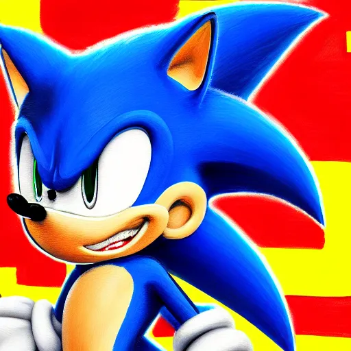 Prompt: sonic the hedgehog, digital painting, expressionistic, intricate detail, meticulous brush strokes, genius composition, masterpiece, work of art, 4 k wallpaper