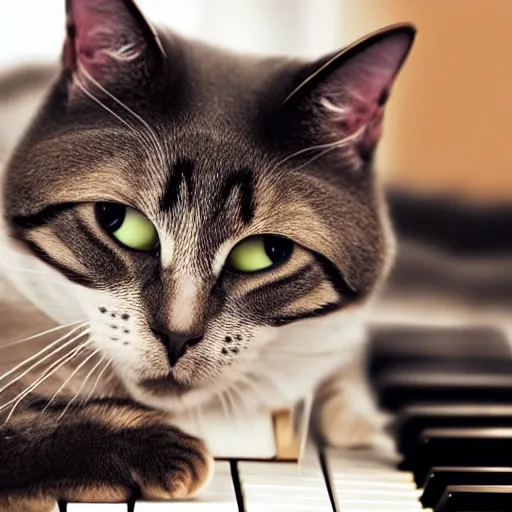 Prompt: stock footage, cat playing piano