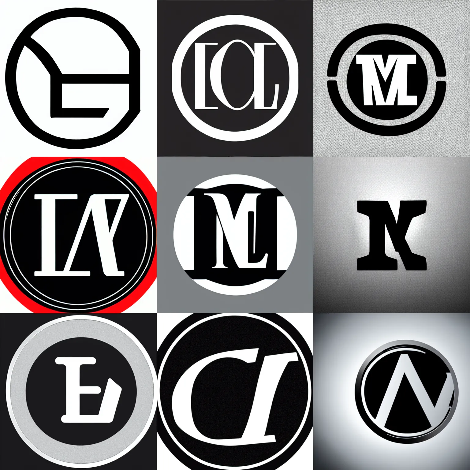 Prompt: a vector logo made of silver with the letters l and the letter m inside a circle black background