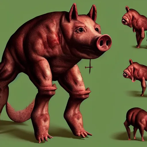 Prompt: A horrific bipedal pig monster, realistic - n 6