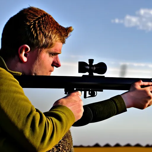 Image similar to texel sheep shooting sniper rifle, photo, detailed, 4 k