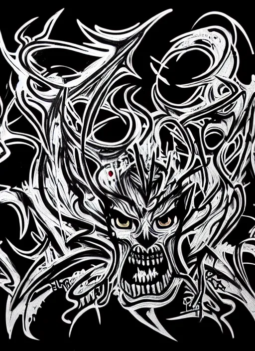 Image similar to beautiful graffiti demons on black background paper