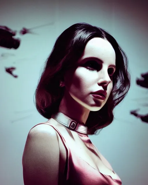 Image similar to portrait of Lana Del Rey as a cyborg. intricate abstract. intricate artwork. by Tooth Wu, wlop, beeple, dan mumford. mulholland drive by david lynch, dune by david lynch, octane render, trending on artstation, greg rutkowski very coherent symmetrical artwork. cinematic, hyper realism, high detail, octane render, 8k, iridescent accents