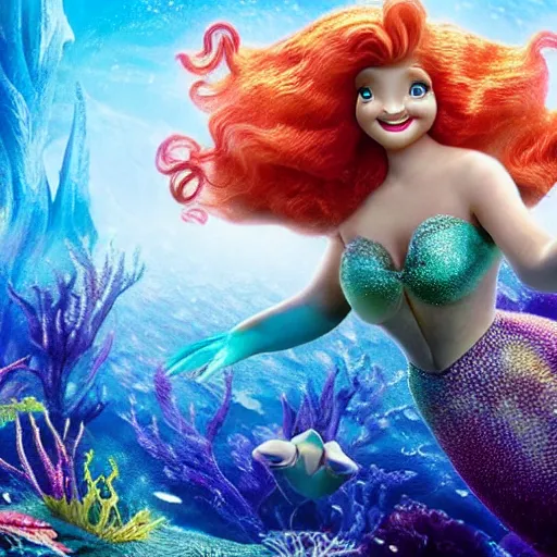 Image similar to albert einstein as ariel the mermaid in ariel the little mermaid, movie still 8 k hdr atmospheric lighting