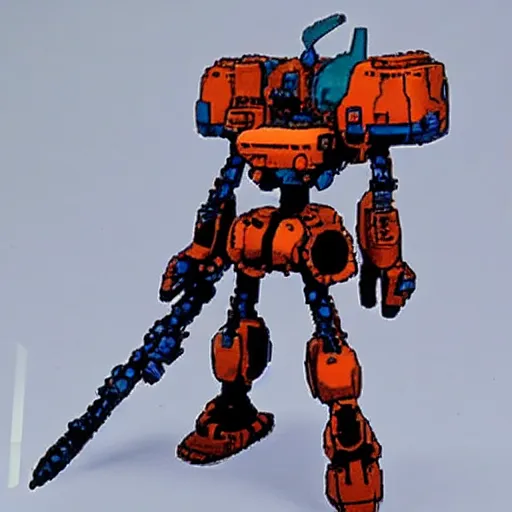 Image similar to mech by mamoru nagano, mortar headd in fivestarstory,