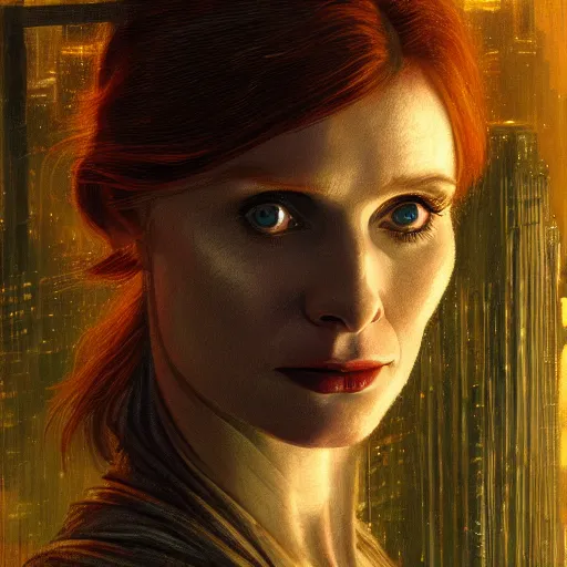 Prompt: an portrait of bryce dallas howard as a replicant from blade runner, detailed, centered, digital painting, artstation, concept art, donato giancola, joseph christian leyendecker, wlop, boris vallejo, breathtaking, 8 k resolution, extremely detailed, beautiful, establishing shot, artistic, hyperrealistic, beautiful face, octane render