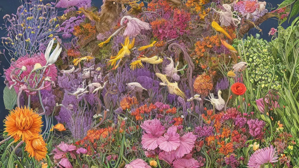 Image similar to highly detailed illustration all the known species of flowers by juan gatti!!, by gottfried bammes, by george bridgman, by moebius!, by oliver vernon, by joseph moncada, by damon soule, by manabu ikeda, by kyle hotz, by dan mumford, by kilian eng