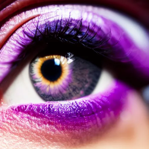Image similar to close up photo of beautiful purple eye. 8k.
