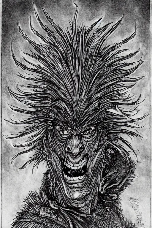 Prompt: thistle monster drawn in kentaro miura art style