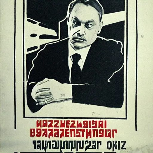 Prompt: viktor orban on soviet election poster, 1 9 2 0 s