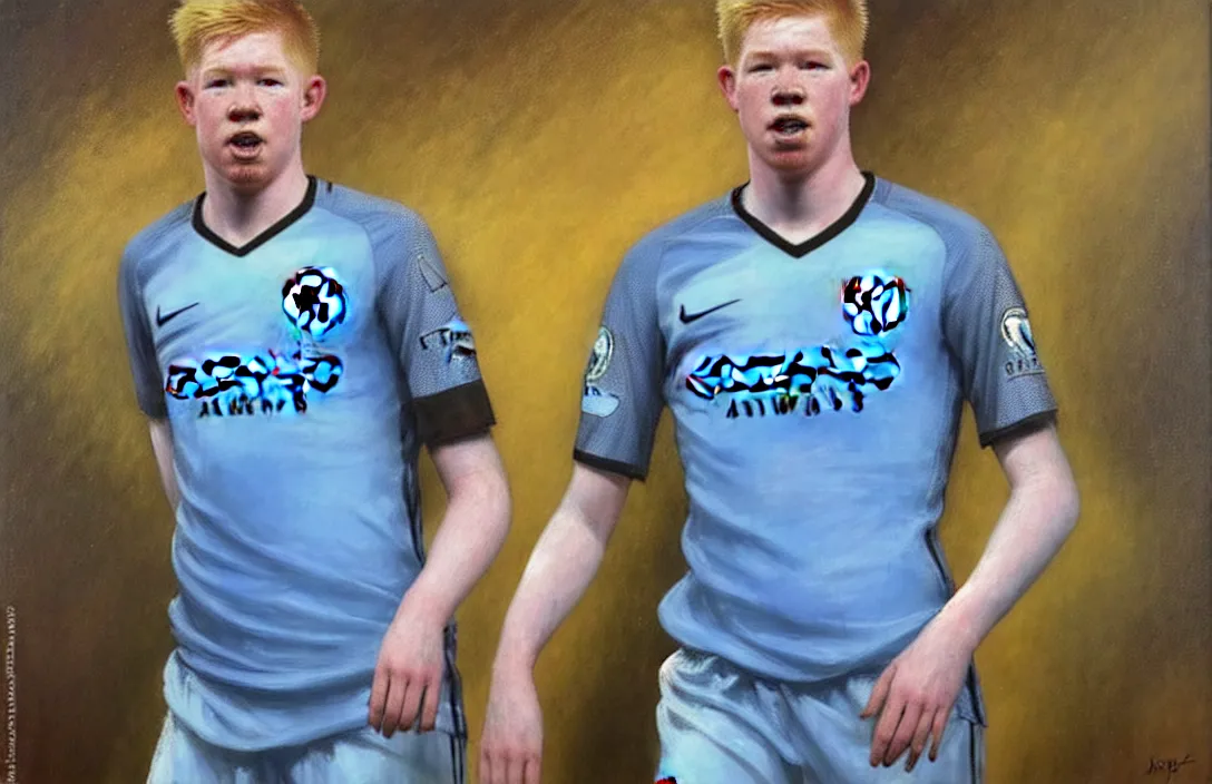 Prompt: portrait of kevin de bruyne manchester city!!!!!!!!!!!!!!!!!!!!!!!!!!!, detailed face, detailed painting, epic lighting, by ilya repin, phil hale and kent williams