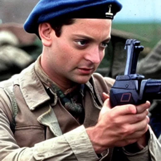 Prompt: Tobey Maguire starring in Saving Private Ryan