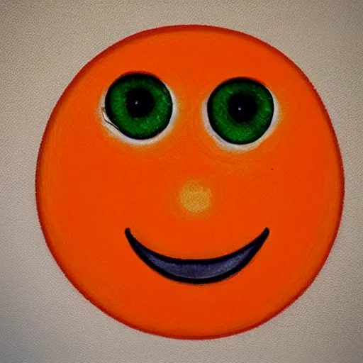 Prompt: an orange with eyes and mouth, making a weird face