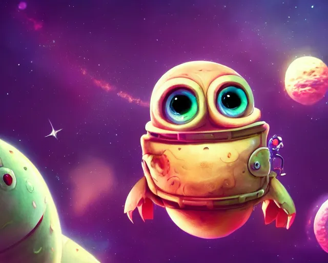 Image similar to 3D Fantasy Cute and adorable small alien piggy in space, huge adorable eyes, bright stars, Smooth 3D Illustration, soft render, Servando Lupini, Daniil Kudriavtsev, handpaint texture, Blender, 3DCoat