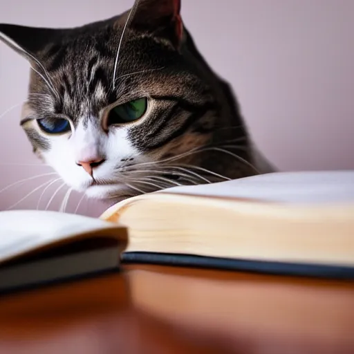 Prompt: a photo of a cat studying for an exam