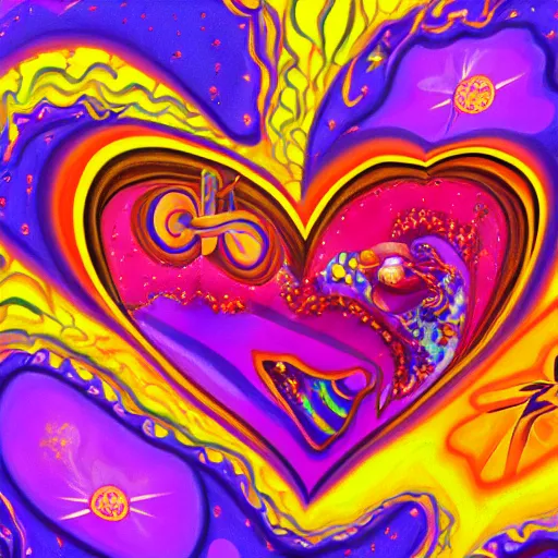 Image similar to a highly detailed painting of kitschy purple hearts in flames, inspired by lisa frank, dali, matisse, david hockney, trending on artstation, 4 k