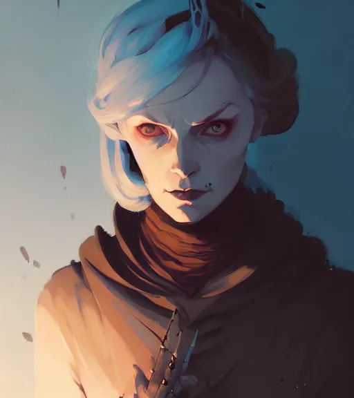 Prompt: portrait of a witch ( dragon age ) by atey ghailan, by greg rutkowski, by greg tocchini, by james gilleard, by joe fenton, by kaethe butcher, dynamic lighting, gradient light blue, brown, blonde cream and white color scheme, grunge aesthetic