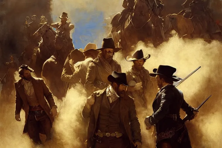 Image similar to the betrayal of arthur morgan by dutch van der linde painting by jon hale!!! francisco goya!! gaston bussiere, craig mullins, j. c. leyendecker, tom of finland