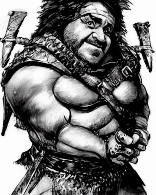 Image similar to Danny DeVito as a dwarf barbarian, drawn by Yoji Shinkawa, water color, Dungeons and Dragons, Wizards of the Coast