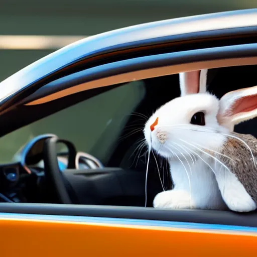 Prompt: bunny driving a car, studio photo, shutterstock