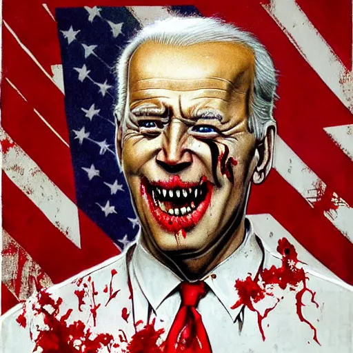 Image similar to zombie joe biden by norman rockwell