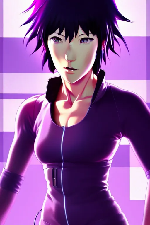 Image similar to a fullbody portrait of motoko kusanagi the major ghost in the shell : : stand alone complex, under repairs, maintenance : : by ilya kuvshinov, rossdraws, artgerm, sola digital arts, anti aliasing, raytracing : :