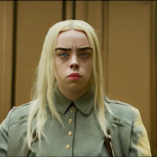 Prompt: Billie Eilish in Inglorious Basterds, movie still, grainy, 35mm