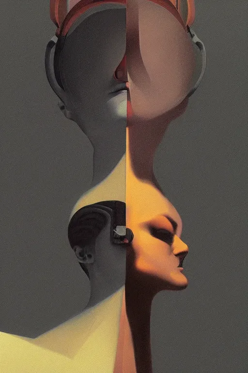 Image similar to woman wearing oculus and digital glitch head edward hopper and james gilleard, zdzislaw beksisnski, higly detailed