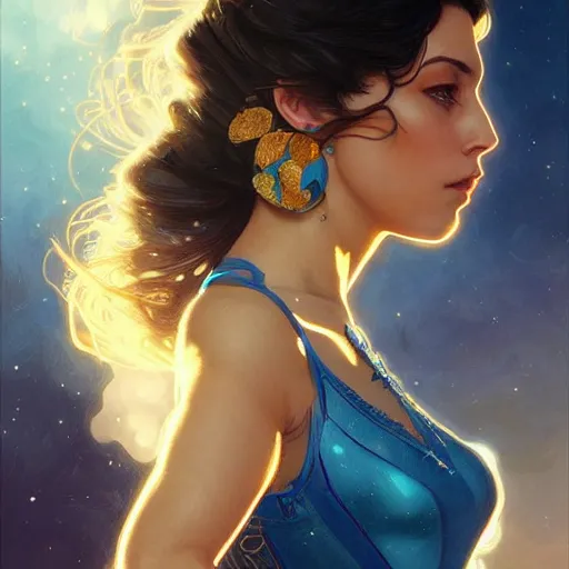 Image similar to Portrait of very very very very very very beautiful Latina woman, spacesuit, blue eyes, intricate, elegant, highly detailed, digital painting, artstation, concept art, smooth, sharp focus, illustration, art by artgerm and greg rutkowski and alphonse mucha