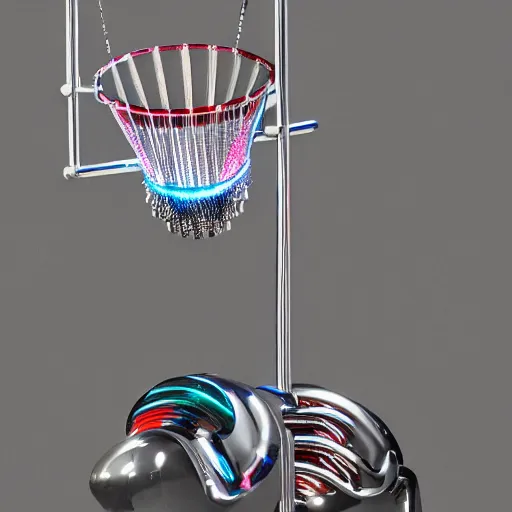 Image similar to chrome hoops lit by police lights, hyper detailed