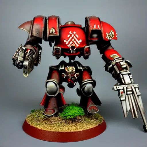 Prompt: Warhammer 40,000 Imperial Knight in a forest, Painted, dynamic lighting