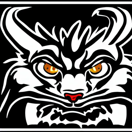 Prompt: logo with white anthropomorphic lynx portrait, evil face, glowing lines