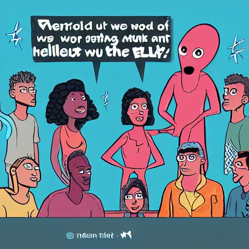 Prompt: Illustration of what the world would be like if we were to make a movie about aliens and their race and they came to Earth and made this cartoon about us.