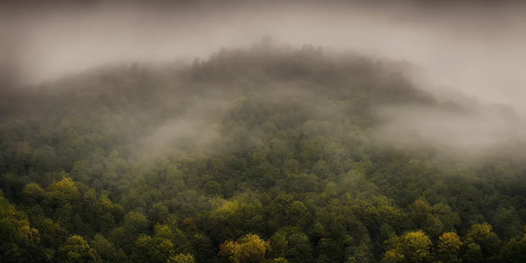 Prompt: foggy appalachian mountain landscape by andreas franke