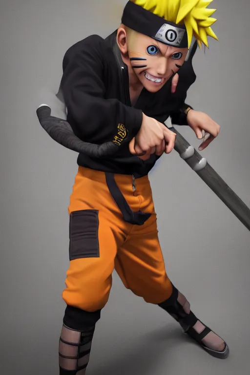 Prompt: hyperrealistic photography of Naruto Uzumaki style of Gal Yosef, full-shot, merged character, 4k, highly detailed, cinematic lighting, photorealistic, 3d render, award winning render, unreal engine, masterpiece, octane render, sharp focus, studio lighting, 8k, hd