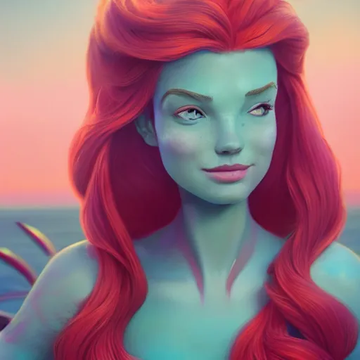 Image similar to princess ariel, hyper - detailed matte digital painting, concept art, official fan art, fantastically pastel colors, by jesper elsing and lois van baarle and ilya kuvshinov and ian spriggs, cinematic lighting, unreal engine 5 and octane render, smooth render, behance hd, trending on artstation hq