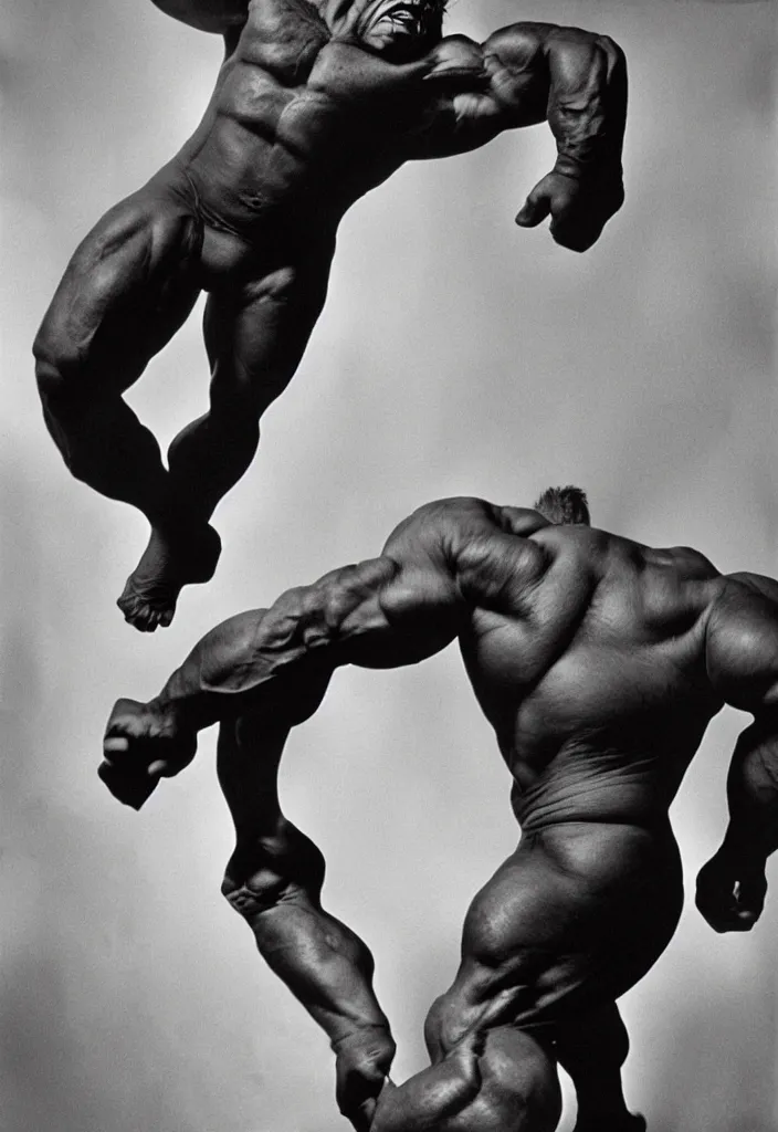 Image similar to a color photo portrait of the incredible hulk looking angry in new york city by richard avedon dramatic lighting.