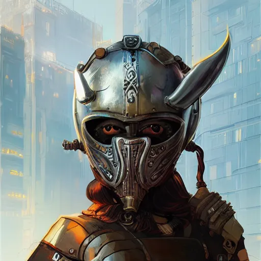 Image similar to cyberpunk viking helmet mask warrior goddess robot ninja fantasy, art gta 5 cover, official fanart behance hd artstation by jesper ejsing, by rhads, makoto shinkai and lois van baarle, ilya kuvshinov, ossdraws