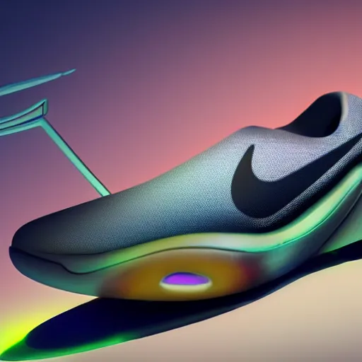 Image similar to new future Nike sneakers inspired by Rick And Morty, photography studio, 3D rendering, ultrarealistic, hyperdetalied,