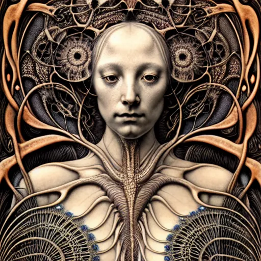 Prompt: detailed realistic beautiful calaveras goddess portrait by jean delville, gustave dore, iris van herpen and marco mazzoni, art forms of nature by ernst haeckel, art nouveau, symbolist, visionary, gothic, neo - gothic, pre - raphaelite, fractal lace, intricate alien botanicals, biodiversity, surreality, hyperdetailed ultrasharp octane render