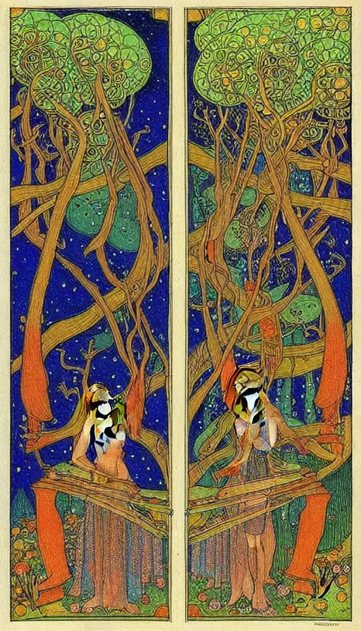 Image similar to the two complementary forces that make up all aspects and phenomena of life, by Ivan Bilibin,
