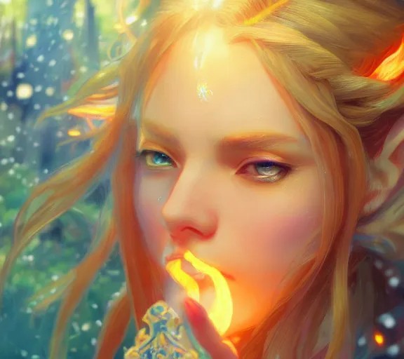 Image similar to beautiful zelda, fire in eye, snow glow, pool party, highly detailed, digital painting, artstation, sharp focus, illustration, art by tan zi and ayanamikodon and alphonse mucha and wlop