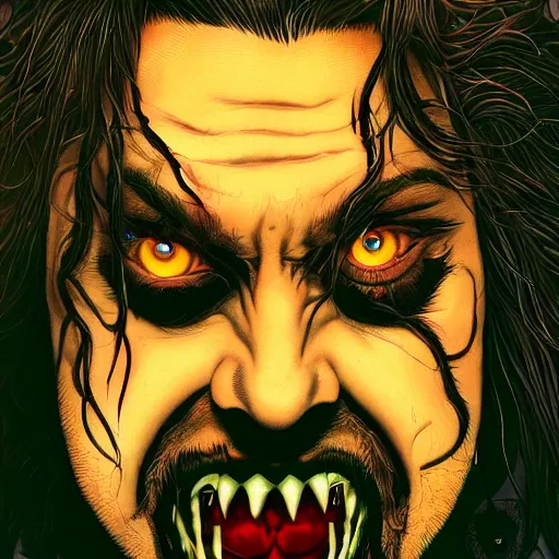 Image similar to portrait closeup of crazy post malone as vampire, symmetrical!!!!!!!!, by yoichi hatakenaka, masamune shirow, josan gonzales and dan mumford, ayami kojima, takato yamamoto, barclay shaw, karol bak, yukito kishiro