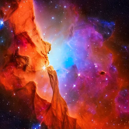 Prompt: picture of the cosmic cliffs in the carina nebula taken by the james webb space telescope, 8k, detailed, space, stars, nebula