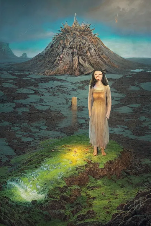 Image similar to beautiful bjork portrait in iceland by hubert robert and lee madgwick and roger dean and jacek yerka, dan mumford and alex grey style, soft lighting, 4 k hd wallpaper illustration concept joy atmospheric lighting