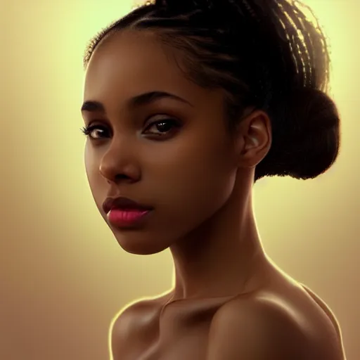 Image similar to a photorealistic hyperrealistic, bright brown eyes, light skinned african american young girl, ponytail hair, flawless face, beautiful lips, cute face, gorgeous white veil, by wlop, artgerm, greg rutwoski, alphonse mucha, beautiful dynamic dramatic low - light moody lighting, cinematic atmosphere, artstation, concept design art, octane render, 8 k