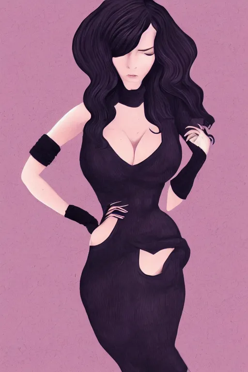 Prompt: full body aesthetic full body digital illustration of a beautiful young woman in a furry little black dress, realistic, Vogue, magazine photography, photorealistic, deviantArt, trending on artstation, artstation HQ