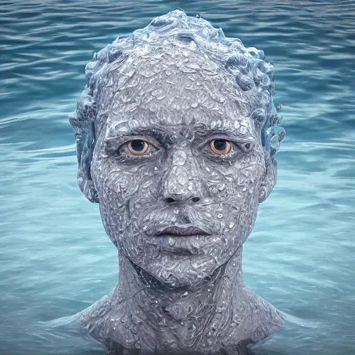 Image similar to a sculpture made of water in the shape of a human head, on the ocean water, water manipulation, cinematic, in the style of johnson tsang, long shot, hyper detailed, hyper realistic, ray tracing, 8 k resolution, sharp focus, realistic water, award winning